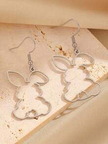 1 Pair Stainless Steel Asymmetric Hollow Rabbit Design Earrings, Simple Casual Elegant Versatile High-End Gifting, Suitable For Women's Daily, Party, And Banquet Wear - Multicolor - View 7