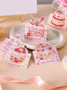 50张/盒生日蛋糕贺卡，采用生动可爱的卡通设计，包含各种蛋糕图案，适用于主题派对、礼物、生日、婚礼、母亲节和复活节（随机发货） - 彩色 - 查看 6