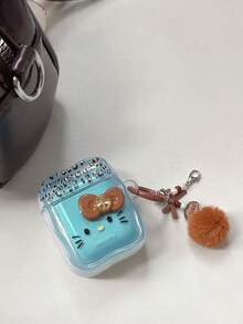 Sanrio 三丽鸥可爱卡通蓝色豹纹KT猫咪配对吊坠，兼容苹果第四代/第三代无线蓝牙耳机，2个无线蓝牙耳机保护套，个性化耳机保护套 - 彩色 - 查看 2