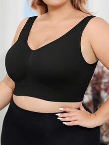Plus Size Women's Push-Up Shaping Bralette - Wide Strap Seamless Comfort Bra - Black - View 4