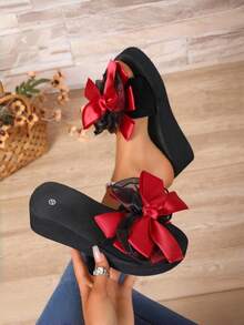 1双ins风厚底套脚女式凉鞋 - 时尚花朵蝴蝶结坡跟凉鞋 - 百搭夏季外穿凉鞋 - 多色 - 查看 6