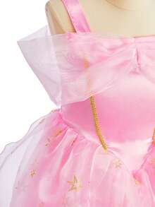 4pcs Pink Floral Pattern Girls Sleeveless Dress Crown Magic Wand Handbag Set Children Role Play Party Dress Party Holiday Christmas Halloween Costume Set - Pink - View 8