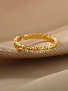 Klassiska Twist Chain Open Rings För Kvinnor Zirkonium Geometrisk Twist Wrapped Parring Bröllop Estetiska Smycken - Gult guld - Visa 6