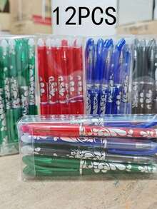 12支/盒 混合装可擦凝胶笔，塑料材质，0.5毫米中号笔尖，书写流畅，适合办公及日常使用，生日/圣诞礼物 - 圓形 - 查看 1