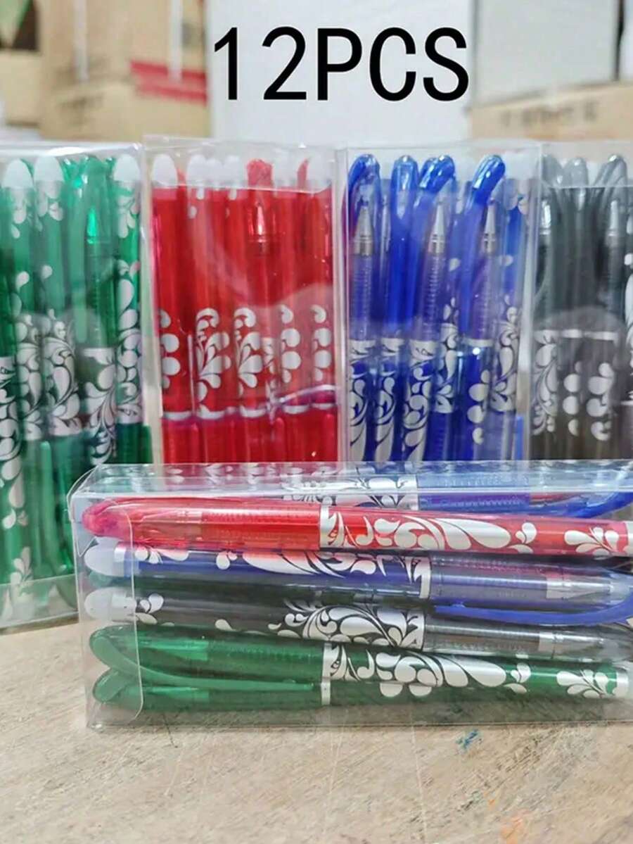 12支/盒 混合装可擦凝胶笔，塑料材质，0.5毫米中号笔尖，书写流畅，适合办公及日常使用，生日/圣诞礼物 - 圓形 - 查看 1
