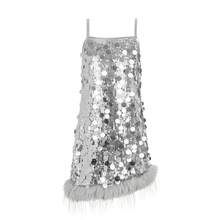 LONTAKIDS Girls Sequin Dress Kids Sparkly Gown For Christmas Birthday Party Wedding With Spaghetti Strap Detachable Feather Hem - 銀色 - 查看 10