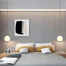 1/2pcs Modern Minimalist Luxury Gold Ring Pendant Light, White Globe Lamp Shade, Adjustable Height Ultra-Simple Pendant Lamp, E27 Lamp Base, Suitable For Home Bedroom, Cafe, Dining Room Bar, Kitchen Island, Living Room (Bulb Not Included) - Gold - View 8