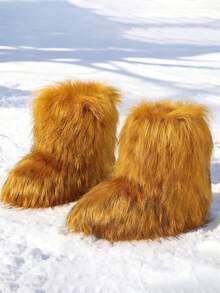 New Winter Warm Plush Artificial Fur Women's Snow Boots - Grey Ankle Boots, Soft Lining, Comfortable Slip On Design, Suitable For Outdoor And Indoor Wearing In Cold Weather, Neutral Short Ankle Artificial Raccoon Leather Snow Boots - Solid Color Classic, Ultra Smooth Fur Touching The Ground, Perfect Choice For Christmas And Halloween, Y2K Style! Y2K Fashion Men's And Women's Snow Boots - Made Of Synthetic Washed Bear Skin, Silky Ground Touching Fur, Classic Solid Color Tones, Ideal For Christmas And Halloween! Short Ankle Unisex Synthetic Raccoon Skin Snow Boots - Solid Color Classic, Super Smooth Fur, Edgy Y2K Vibe! Christmas And Halloween Must-Have Fake Washed Bear Skin Snow Boots (Suitable For Both Men And Women) - Solid Color Classic Tone, Smooth Fur Touching The Ground, Fashionable Y2K Appearance! Y2K Men's And Women's Short Ankle Snow Boots - Solid Color Classic, Perfect For Christmas And New Year Parties - gừng - Xem 4