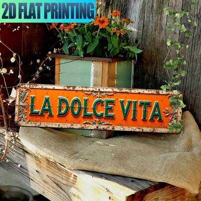 2D Flat "La Dolce Vita" Italian Text Metal Wall Sign - Rustic Decor For Home, Cafe, Garage, Size 15.75" X 3.94", Easy To Install, Perfect Gift, Metal Wall Art Decor, Ideal Room Decoration