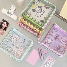 1pc A7 Plaid Transparent Loose Leaf Zipper Bag, Animal Cartoon Pattern, PVC Zipper Binder Folder, Zipper Budget Binder Cover, Suitable For Cash Envelope System, Photo Card Album, Journal Planner, Planner, Photo Card Planning Diary Album - A7 - View 5