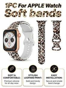 1pc Unisex Silicone Leopard Print Sports Watch Band, Compatible With Apple Watch 38mm 40mm 41mm 42mm 44mm 45mm 46mm 49mm, Comfortable & Breathable, Suitable For Apple Watch Series 11 10 9 8 7 SE3 6 5 4 3 2 1 Ultra 3/2/1, Suitable For Daily Wear And Fitness, Smart Watch Band Accessory, Great Gift For Men, Women And Friends, Casual Sports Watch Band, Compatible With Apple Watch, Watch Band Replacement - Multicolor - View 3