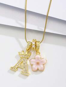 1件优雅立方氧化锆皇冠字母花卉吊坠项链，简约个性化名字项链，时尚礼物，适合送给女友、妈妈、家人、朋友、女儿，适合周年纪念日、情人节、母亲节、生日、日常佩戴、婚礼、毕业典礼等场合。 - 彩色 - 查看 4