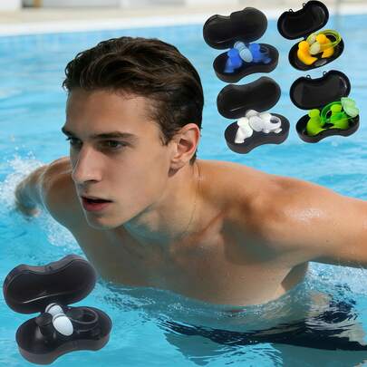 7色可重复使用硅胶游泳耳塞和鼻夹套装，防水，男女通用，适用于游泳、泳池、淋浴、冲浪、皮划艇等活动，附带收纳盒
