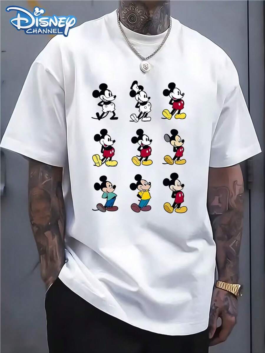 Genuine Disney Has Authorized Mickey To Print Various Shapes And Postures-Men's Short-Sleeved T-Shirts, Round Neck Designs, Machine Washable, Comfortable And Casual Clothes, Men's T-Shirts. - trắng - Xem 1