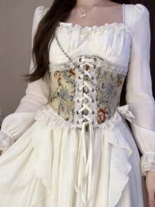 Women's Elegant Bohemian Tropical Strapless Open Shoulder Backless Ruffle Hem Crop Top, Suitable For Casual, Vacation, Beach, Wedding Guest, Graduation, Brunch, St. Patrick's Day, Spring Break, Easter, Music Festival, Summer/Autumn New Arrival - Multicolor - View 1