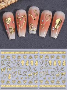 قطعتان ملصقات فن الأظافر مزخرفة بارزة 5D ذهبية بشكل شريط وعقدة قلب، ديكورات أظافر DIY لاصقة لعيد الحب والمناسبات، مستلزمات فن الأظافر للصالونات والاكسسوارات - الذهبي - مشاهدة 3