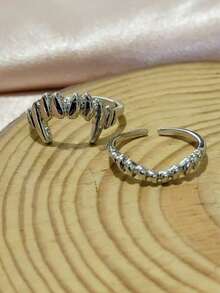 1pc/2pcs Fashionable Punk Vampire Adjustable Open Ring Set, Suitable For Parties, Music Festivals And Daily Wear, High-End Durable Men's Jewelry Ring - Silver - View 5