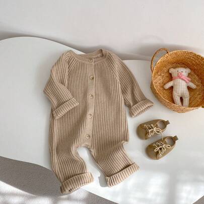 New Autumn/Winter Baby Knitted Jumpsuit, Unisex Infant Thick Ribbed Romper, Fashion Versatile Knitted Bodysuit