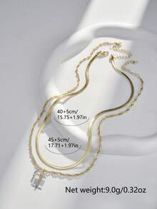 2pcs/Set Fashionable New Gold Stainless Steel Gold Wire Flat Chain & Copper Wave Chain Layered Cross Pendant Necklace - Yellow Gold - View 6