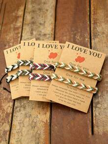 diffone Set de 2 piezas Pulsera de cuerda trenzada a mano estilo antiguo ajustable para hombres y mujeres, pareja, como regalo de joyería para el Día de San Valentín - Marrón - Ver 9