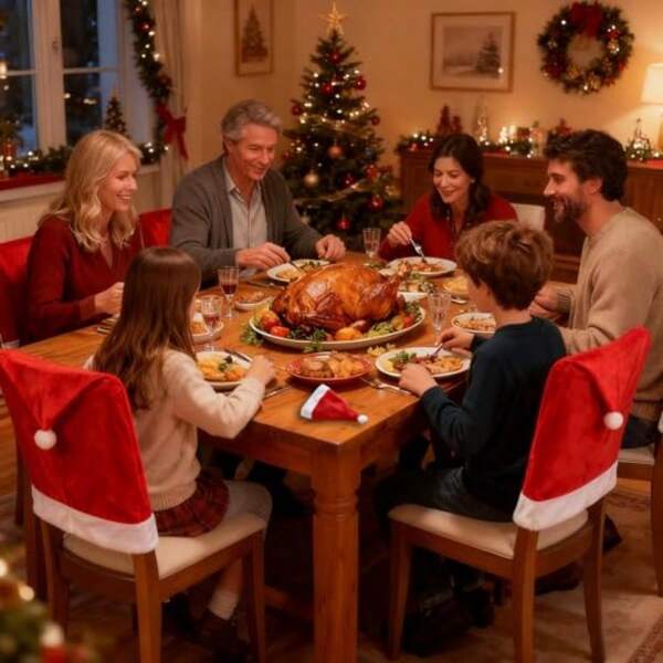 Juego de 6 Fundas para sillas de Navidad Juego de 6 Fundas Decorativas para sillas de Navidad Fundas para sillas de Navidad Gorro de Papá Noel 6 Piezas