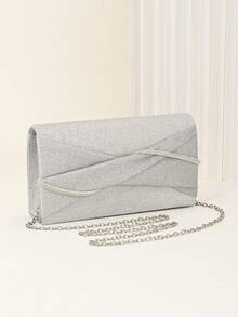 女士手拿包，晚宴手拿包，闪亮水晶褶皱手提包，亮片信封钱包，适合派对女士，完美适用于派对、婚礼、舞会、晚宴，是送给女士的最佳礼物，亮片晚宴钱包，派对和舞会手提包 - 銀色 - 查看 1