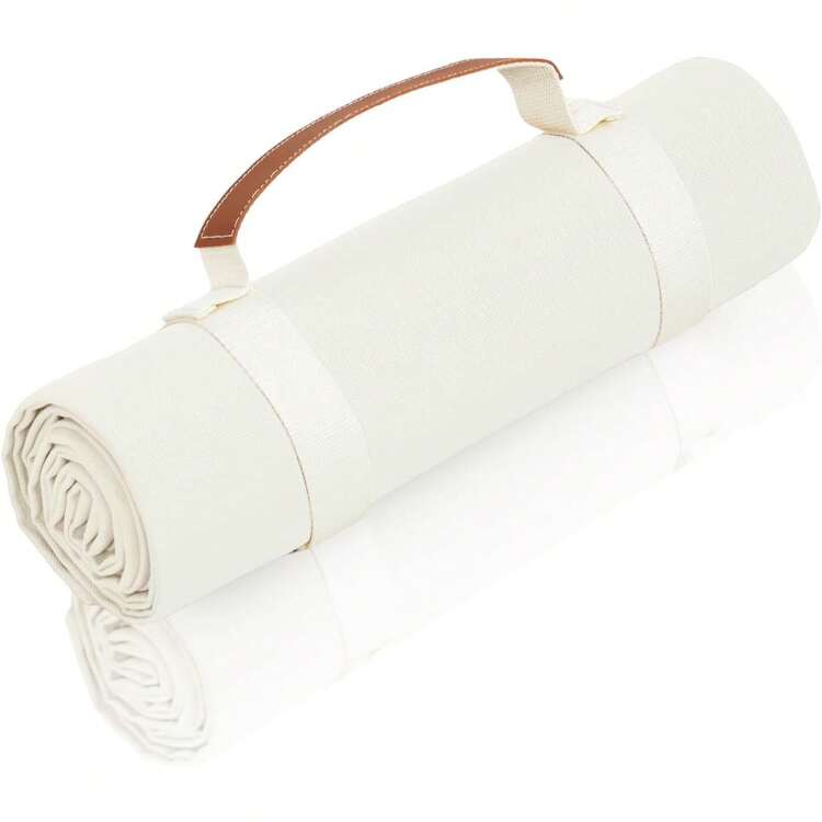 Manta de Picnic Blanca Extragrande de 121.92 cm x 182.88 cm 17.78 cm, Resistente al Agua, Manta de Playa de Parque al Aire última intervensión, tapete de Camping, Lona - Blanco cremoso + correa de escarcha - Añade 1