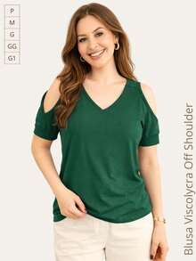 Off-Shoulder Printed Viscose Blouse With Straps - 軍綠色 - 查看 3