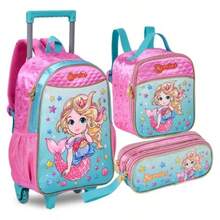 Girls' Wheeled Backpack, Lunchbox And Pencil Case Set, Random Selection, Subject To Print Availability In Stock. - 粉色 - 查看 4