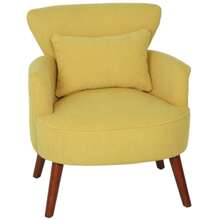 Modern Armchair, Upholstered Accent Chair With Lumbar Cushion, Rubberwood Legs, Yellow - Mustard Yellow - View 1