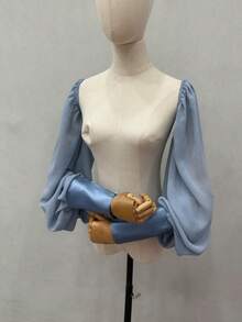 1pc White Chiffon Puff Sleeve Long Bridal Decorative Sleeve Cuffs With Elastic - Multicolor - View 16