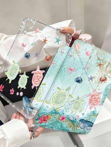 Marine Elements, Sea Turtles, Shells, Hibiscus Flowers Tablet Case Compatible With IPad Air 11-Inch M3 2025 / M2 2024, IPad Air 5th Generation 2022 , IPad (A16) 11 Inch 11th Generation 2025,Compatible With Samsung Galaxy Tab,Kindle Paperwhite 12th Gen 2024, Clear Back ,Fashion Pattern Protective Case,Automatic Sleep And Wake-Up Function, Airbag Protection, Suitable For Gifts And Office Use - Multicolor - View 4