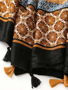 1条女士时尚几何图案波西米亚风轻盈流苏围巾，适合约会、日常、派对、旅行、海滩、郊游等场合。 - 彩色 - 查看 9