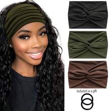 3PCS,Wide Headbands For Women, Large Hairband, Elastic Non-Slip Headband Twist Knotted Accessories, Yoga Workout Vintage Hair 3 Packs (Colour-7) - Multicolor - View 22