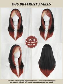 NAMM 24英寸中长直发拼接黑红浅金假发，女士分层合成假发，带刘海，耐热纤维全机拉直假发，适合日常办公佩戴、角色扮演、樱花庆典、魅力派对、街头风、摄影等场合，是送给女孩的礼物，也是假发配件的理想之选。 - 彩色 - 查看 6