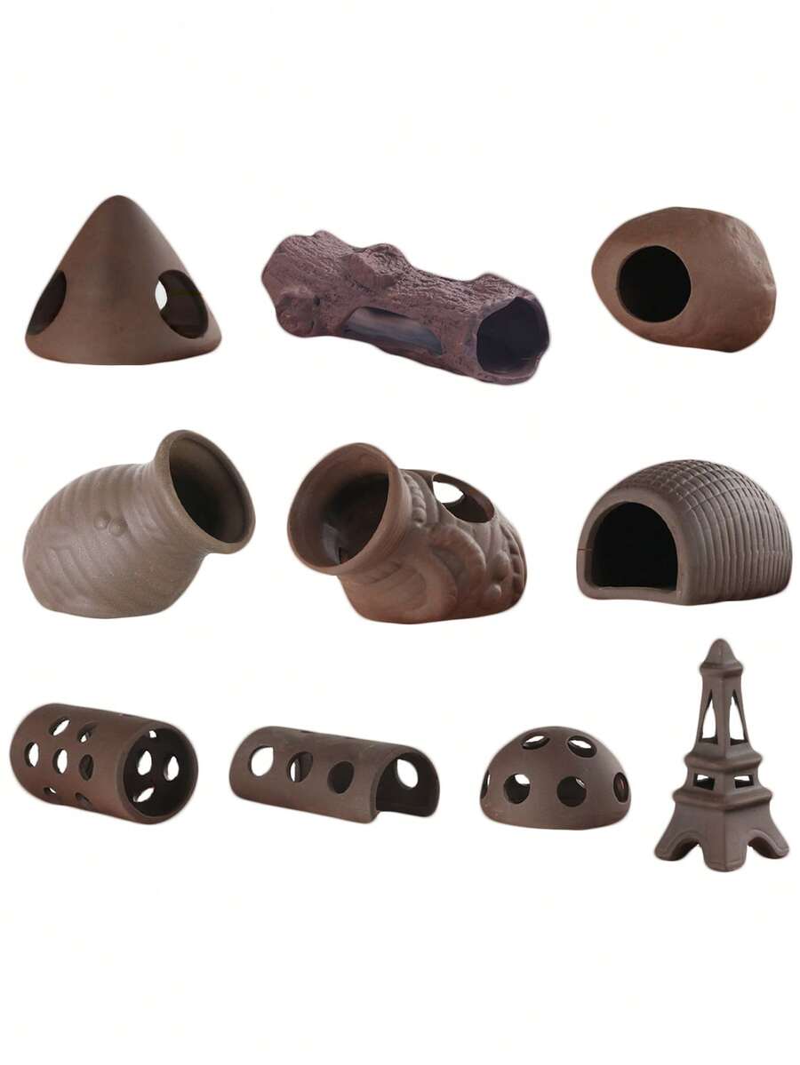 各种陶瓷鱼虾隧道装饰品，适用于水族箱，包括陶土管虾洞、鱼虾喂食管和水族箱装饰躲藏管道。 - A - 查看 1