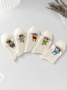 CRAYON SHINCHAN 5双装女士蜡笔小新卡通图案柔软舒适中筒袜 - 彩色 - 查看 6