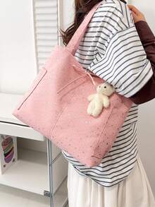 休闲尼龙女士手提包，大容量，时尚星形图案，女士单肩包，新款学生简约风格 - 粉色 - 查看 5