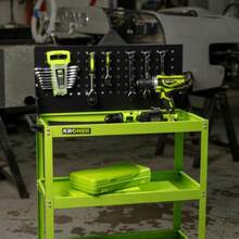 carrito organizadorKroner Carro de Herramientas Metálico 3 Pisos con Panel Porta Llaves Carrito Taller Mecánico con Ruedas y Freno - Verde Y Negro - Ver 5