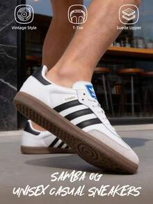 Adidas Originals SAMBA OG 男女通用时尚休闲鞋，轻便中性运动鞋，适合日常穿着和旅行，低帮系带滑板鞋 B75806 - 白/黑/淺灰 - 查看 1