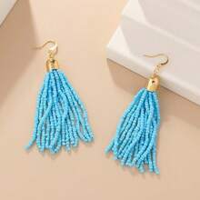 1Pair Retro  Hand-Beaded Earrings, Bohemian Colorful Tassel Seed Bead Jewelry For Women Daily Wear Festival Fashion Accessory - 綠色 - 查看 7