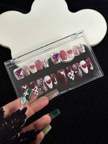Large Rectangular Nail Art Display Box, Transparent Lid, Handmade Nail Holder, Makeup & Eyelash Packaging Box, Gift Box (Empty, No Nail Pieces Included) - Multicolor - View 5
