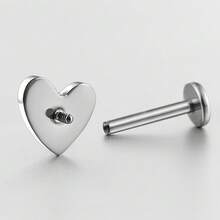 1 pieza Pendientes de botón con forma de corazón de concha blanca para mujeres y hombres, de titanio ASTM F136 con cabeza plana, antialérgicos, con/sin rosca, joyería corporal de moda como regalo - Multicolor - Ver 10