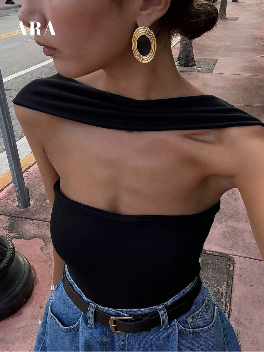 Áo hai dây kiểu Pháp màu đen dành cho nữ của ARA CHIC, thiết kế hở lưng, ôm sát, không tay, thích hợp cho hẹn hò và du lịch, sản phẩm mới ra mắt mùa xuân/hè 2026. - màu đen - Xem 1