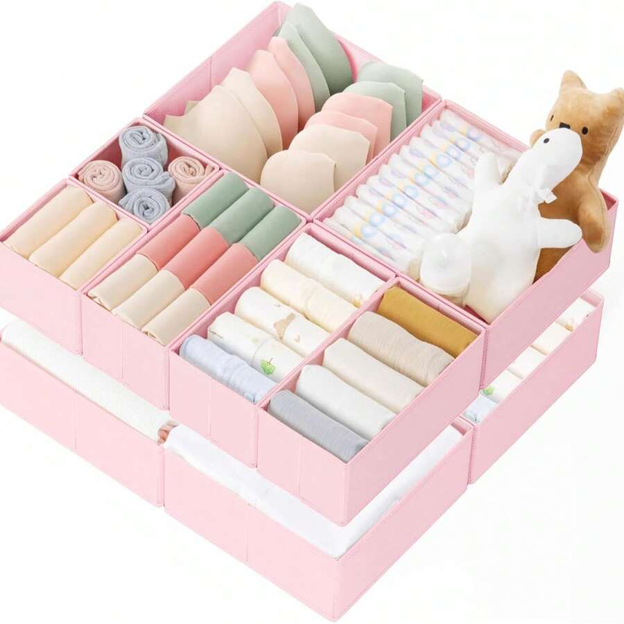 Juego de 10 Organizadores para Cajones,Separadores Plegables para Armarios para Organizar Ropa Interior,Calcetines,Corbatas,Bufandas y Mucho Más (Rosa) - Rosa - Ver 1