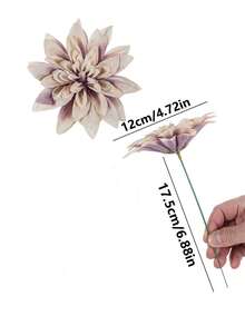 5/12支香槟色仿真大丽花带茎人造花，丝绸仿真花，适用于家居装饰、春季餐桌摆饰、户外花园装饰、派对、礼品、新娘手腕花、情人节和母亲节装饰 - 紫咖色 - 查看 3
