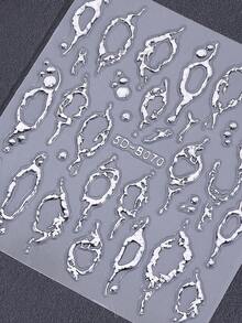 2片装 5D 闪光银色不对称镂空 Y2K 美甲贴纸 浮雕不对称线条熔孔哥特设计浮雕自粘美甲贴花 银色美甲滑块 美甲装饰沙龙 DIY 配件用品 美甲 - 銀色 - 查看 7