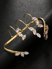 1pc Fashionable Gold Leaf & Branch Zirconia Cuff Bracelet, Elegant Design Open Bangle Jewelry For Women - Gold - View 4