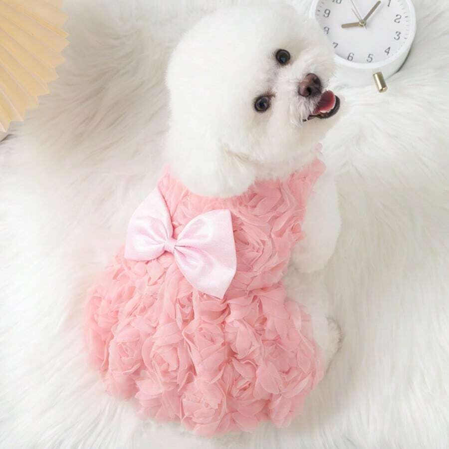 Floral Patterned Romantic Luxurious Pet Dress, Tight-Fitting Pet Clothing - Multicolor - View 1