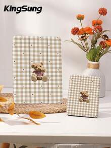 Retro Style, Bear, Two-Tone Check Pattern, Heart Tablet Case, Compatible With IPad 9.7/10.2/10.5/10.9/12.9/Pro 11, 10th Generation, Compatible With Samsung Galaxy Tab S6 Lite 10.4-Inch, Compatible With Kindle Paperwhite 12th Gen 2024, Kindle (11th Generation) 2022 Version, Kobo Clara Color, Soft And Drop Resistant, Smart Stand/Auto Wake/Sleep - Multicolor - View 8